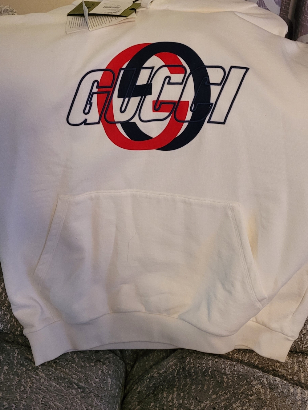 Gucci White Crewneck Sweatshirt with Red & Navy Logo